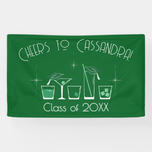 Cap and Cocktail Graduation Party Dark Green Banner