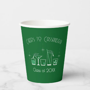 Cap and Cocktail Graduation Party Dark Green Paper Cups