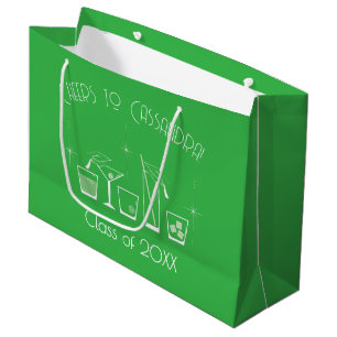 Cap and Cocktail Graduation Party Green Large Gift Bag