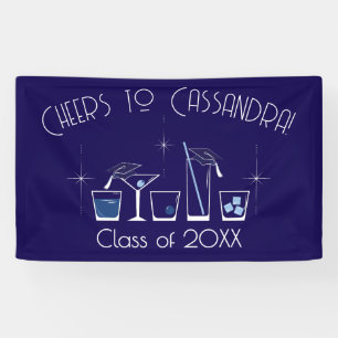 Cap and Cocktail Graduation Party Navy Blue Banner