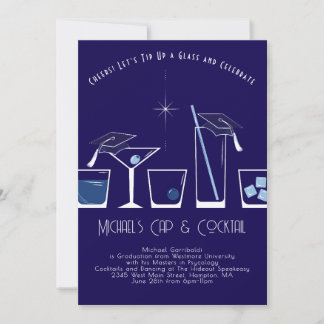 Cap and Cocktail Graduation Party Navy Blue Invitation