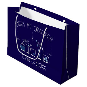 Cap and Cocktail Graduation Party Navy Blue Large Gift Bag