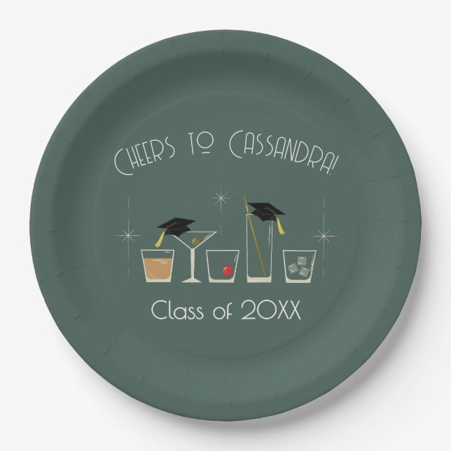 Cap and Cocktail Graduation Party Paper Plate (Front)