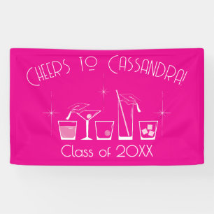Cap and Cocktail Graduation Party Pink Banner