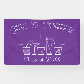Cap and Cocktail Graduation Party Purple Banner