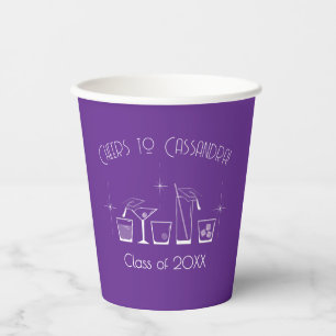 Cap and Cocktail Graduation Party Purple Paper Cups