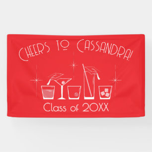 Cap and Cocktail Graduation Party Red Banner
