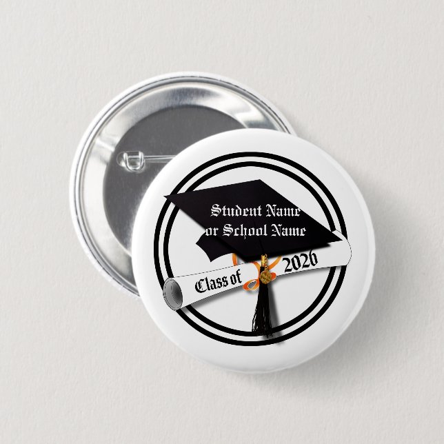 Cap and Diploma Class of 2026 Graduation 6 Cm Round Badge (Front & Back)