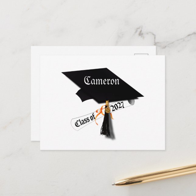 Cap and Diploma Class of 2027 Graduation Postcard (Front/Back In Situ)
