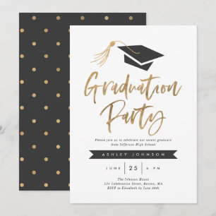 Cap and Tassel Graduation Party Gold Foil Invitation