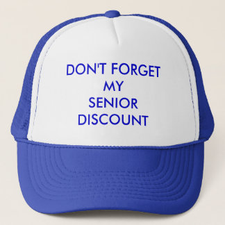 CAP, BLUE, DON'T FORGETMYSENIORDISCOUNT TRUCKER HAT