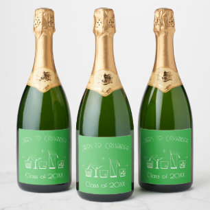Cap Cocktail Graduation Party Green Bar Menu Sparkling Wine Label