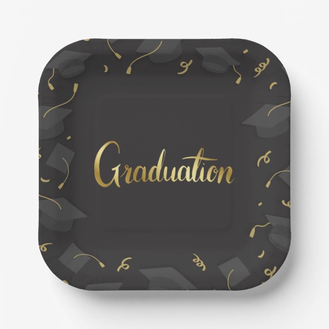 Cap & Confetti Graduation Paper Plate (Front)
