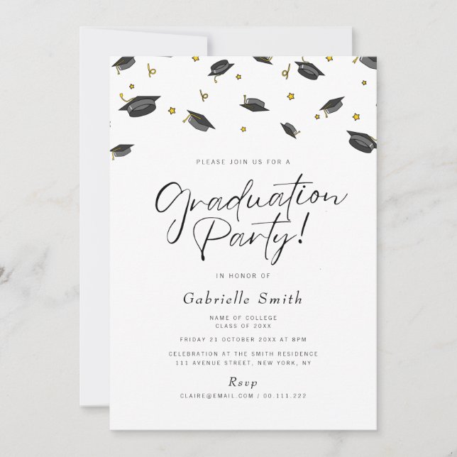 Cap confetti graduation party invitation (Front)
