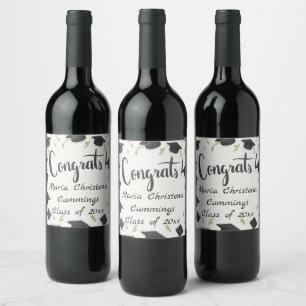 Cap & Confetti Graduation White Congrats Wine Label