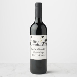 Cap & Confetti Graduation White Wine Label