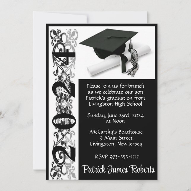 Cap & Diploma 5x7 Black Background Graduation Invitation (Front)