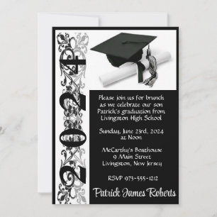 Cap & Diploma 5x7 Black Background Graduation Invitation