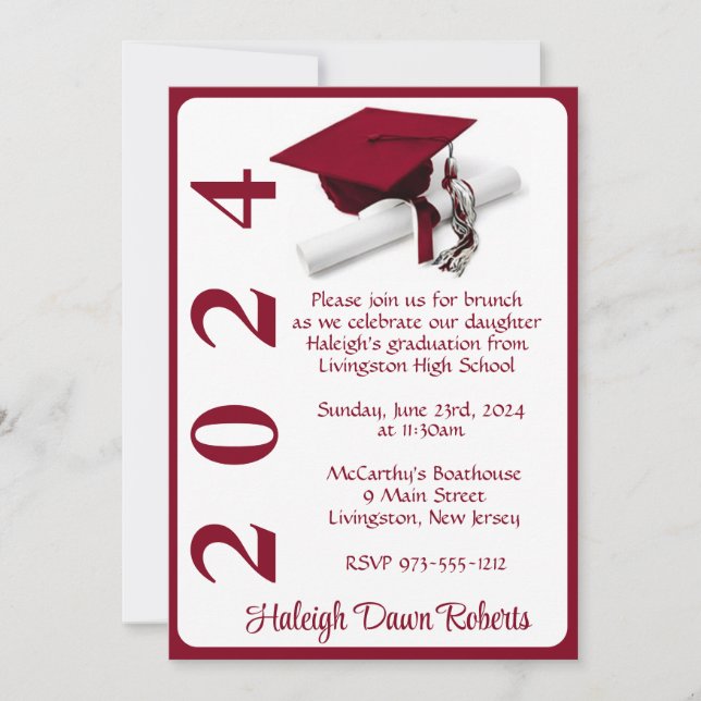 Cap & Diploma 5x7 Cardinal Red Graduation Invitation (Front)