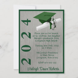 Cap & Diploma 5x7 Green and Silver Graduation Invitation