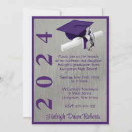 Cap & Diploma 5x7 Purple and Silver Graduation Invitation