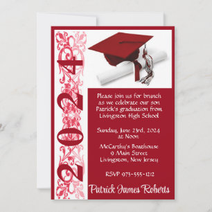Cap & Diploma 5x7 Scarlet Red  Graduation Invitation
