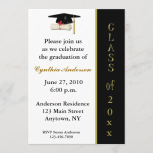 Cap Diploma Black Gold Graduation Invitation
