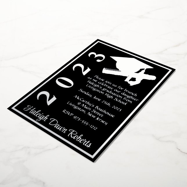 Cap & Diploma, Black & Silver Graduation (Rotated)