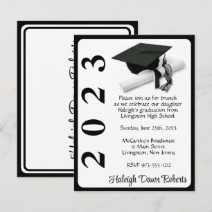 Cap & Diploma, Black & White Graduation Invitation