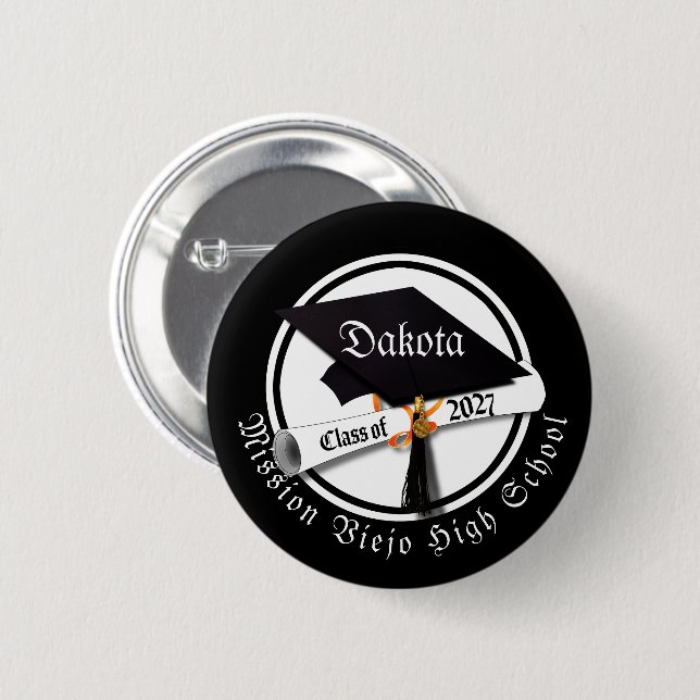 Cap Diploma Class of 2027 Graduation 6 Cm Round Badge (Front & Back)