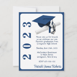 Cap & Diploma, Dark Blue Graduation Invitation