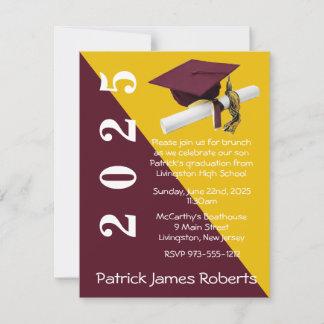 Cap & Diploma, Maroon & Gold Graduation Invitation