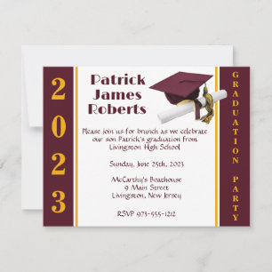 Cap & Diploma, Maroon & Gold Graduation Invitation