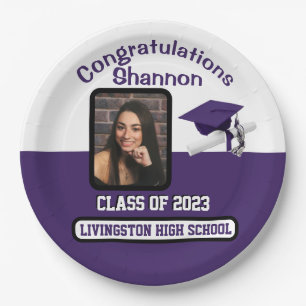 Cap & Diploma, Purple & White Graduation Paper Plate