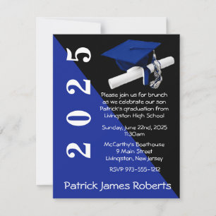 Cap & Diploma, Royal Blue & Black Graduation Invitation