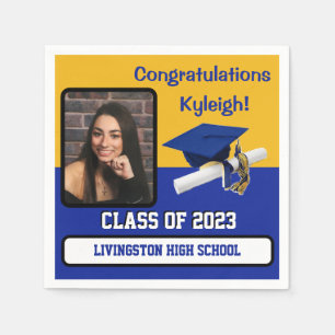 Cap & Diploma, Royal Blue, Gold & White Graduation Napkin