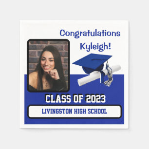 Cap & Diploma, Royal Blue & White Graduation Napkin