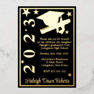 Cap, Diploma, Stars Black & Gold Graduation