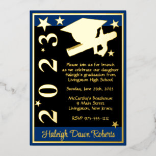 Cap, Diploma, & Stars, Blue, Black & Gold