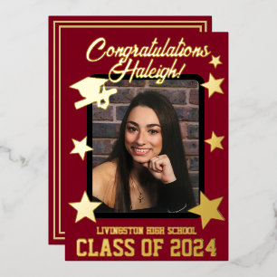 Cap Diploma & Stars Cardinal Red & Gold Graduation