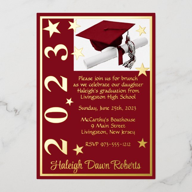 Cap, Diploma, & Stars,  Cardinal Red Graduation (Front)