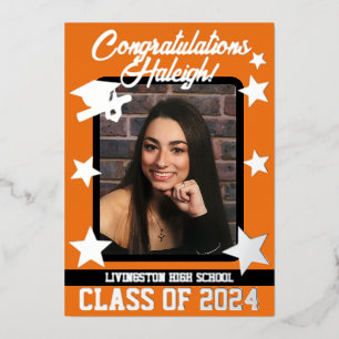 Cap, Diploma, & Stars, Orange & Black Graduation