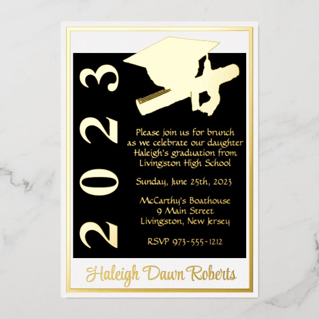 Cap & Diploma, White, Black & Gold Graduation (Front)