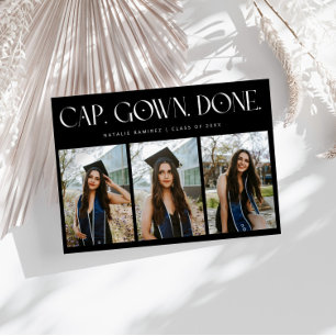 Cap. Gown. Done. Multi Photo Black Graduation Announcement
