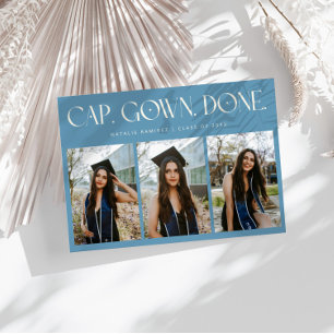 Cap. Gown. Done. Multi Photo Denim Blue Graduation Announcement