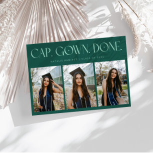 Cap. Gown. Done. Multi Photo Green Graduation Announcement