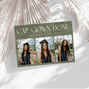 Cap. Gown. Done. Multi Photo Sage Green Graduation Announcement