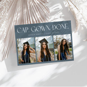 Cap. Gown. Done. Multi Photo Slate Blue Graduation Announcement