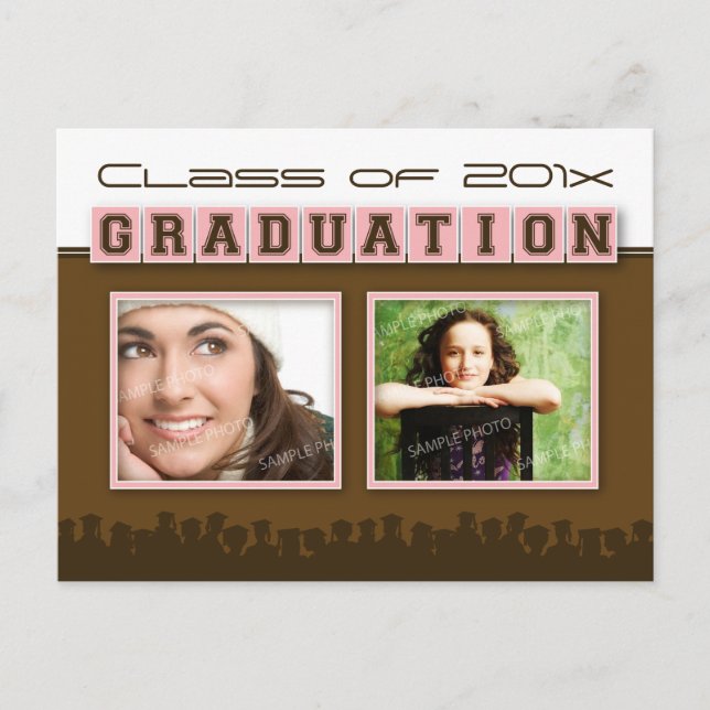 Cap & Gown Graduation Announcement (pink) (Front)