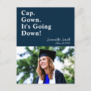 Cap Gown It's Going Down Blue Modern Graduation Invitation Postcard